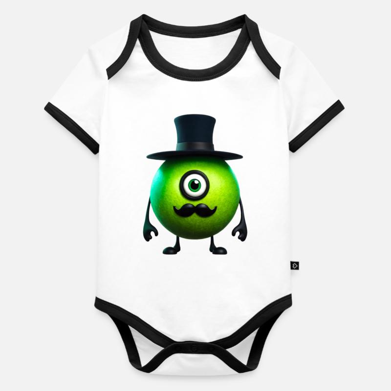 créature verte Mr Green - Body Bébé bio contrasté manches courtes - blanc/noir 