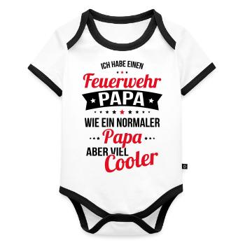 Ich habe einen Feuerwehr Papa wie normaler Papa - Baby Bio-Kurzarm-Kontrastbody - Weiß/Schwarz  - Vorne