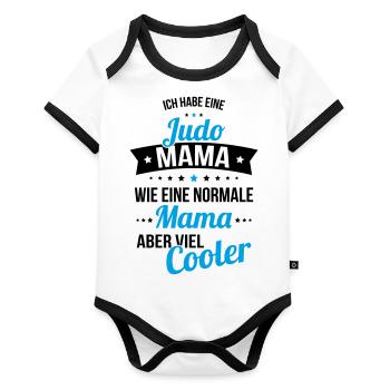 Ich habe eine Judo Mama wie eine normale Mama - Baby Bio-Kurzarm-Kontrastbody - Weiß/Schwarz  - Vorne