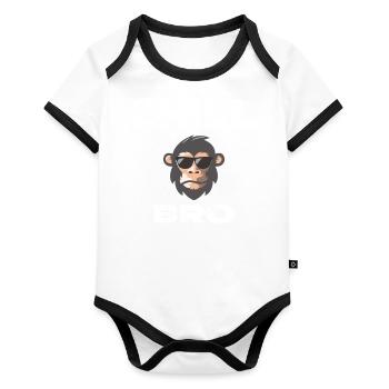 Chill Bro - Drôle de singe avec un dicton cool Gesche - Body Bébé bio contrasté manches courtes - blanc/noir  - Devant