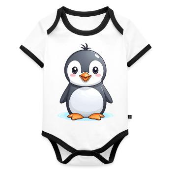 Cute Penguin - Baby Clothing - Organic Baby Contrasting Bodysuit - white/black  - Front