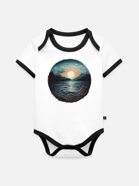 nostalgia asia - Baby Bio-Kurzarm-Kontrastbody - Weiß/Schwarz