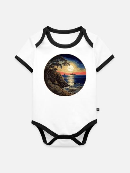 Nostalgie in Asien - Baby Bio-Kurzarm-Kontrastbody - Weiß/Schwarz