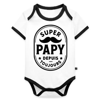Super papy depuis toujours - Body Bébé bio contrasté manches courtes - blanc/noir  - Devant