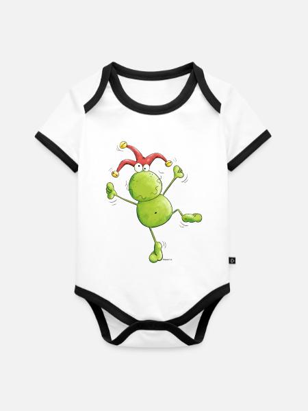 Karneval Frosch - Baby Bio-Kurzarm-Kontrastbody - Weiß/Schwarz