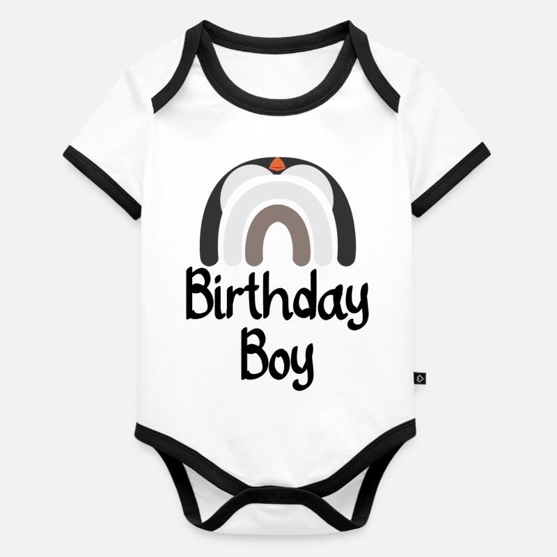 Erdiger Regenbogenbogen - Baby Bio-Kurzarm-Kontrastbody - Weiß/Schwarz 