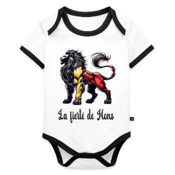 Motif du drapeau lion de Mons - Body Bébé bio contrasté manches courtes - blanc/noir  - Devant