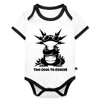 Axolotl Too Cool To Evolve Lustiges Motiv - Baby Bio-Kurzarm-Kontrastbody - Weiß/Schwarz  - Vorne
