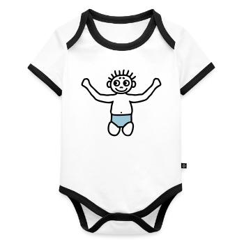 Baby mit Windel - V2 - Baby Bio-Kurzarm-Kontrastbody - Weiß/Schwarz  - Vorne