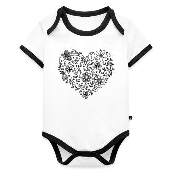Floral Heart - Organic Baby Contrasting Bodysuit - white/black  - Front