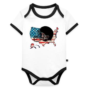 American Football print - Baby Bio-Kurzarm-Kontrastbody - Weiß/Schwarz  - Vorne