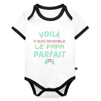 Papa Geek - Body Bébé bio contrasté manches courtes - blanc/noir  - Devant