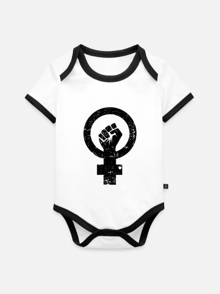 Feminismus grunge - Baby Bio-Kurzarm-Kontrastbody - Weiß/Schwarz