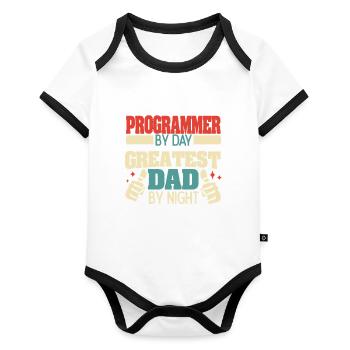 Programmeur le jour, plus grand papa la nuit - Body Bébé bio contrasté manches courtes - blanc/noir  - Devant