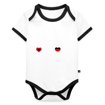 Albania Germany flag heart coat of arms heartbeat - Organic Baby Contrasting Bodysuit - white/black  - Front