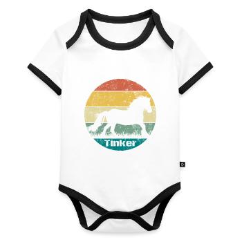 Tinker horse vintage retro - Organic Baby Contrasting Bodysuit - white/black  - Front