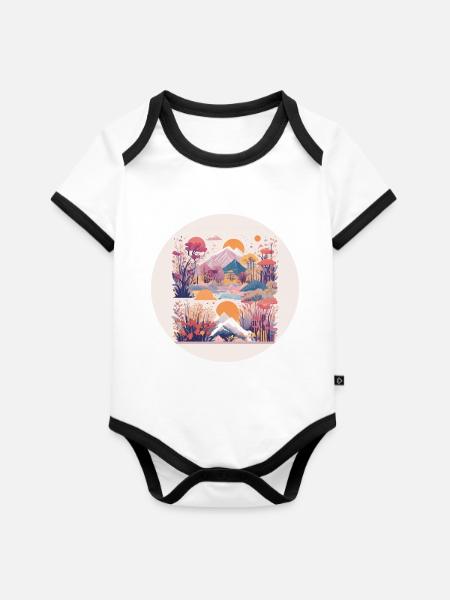asian comic - Baby Bio-Kurzarm-Kontrastbody - Weiß/Schwarz 
