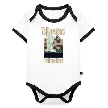 Yellowstone National Park Deer Mountains Geyser - Organic Baby Contrasting Bodysuit - white/black  - Front