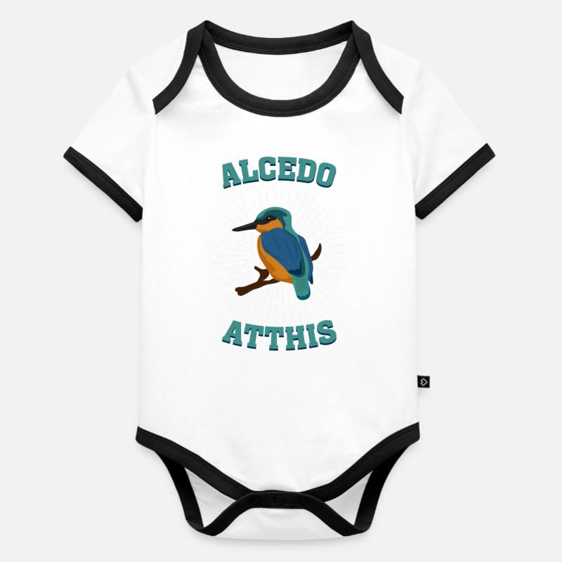 Alcedo atthis Kingfisher Kingfisher espèces d'oiseaux - Body Bébé bio contrasté manches courtes - blanc/noir 