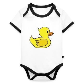 Doux canard jaune - Un petit canard mignon - Body Bébé bio contrasté manches courtes - blanc/noir  - Devant