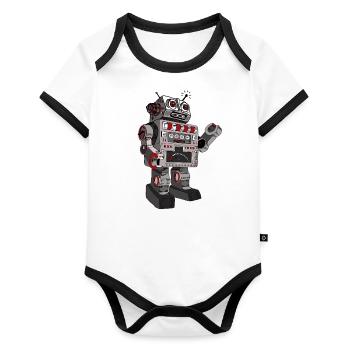 Robby Rob mr. robot scifi android jouet retro pc - Body Bébé bio contrasté manches courtes - blanc/noir  - Devant