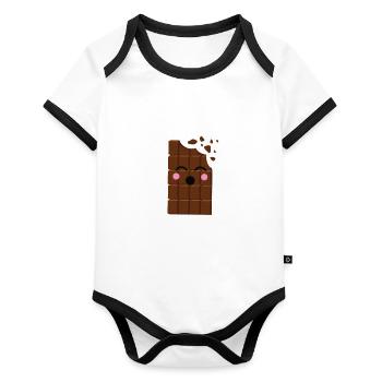 chocolate bar happy - Organic Baby Contrasting Bodysuit - white/black  - Front