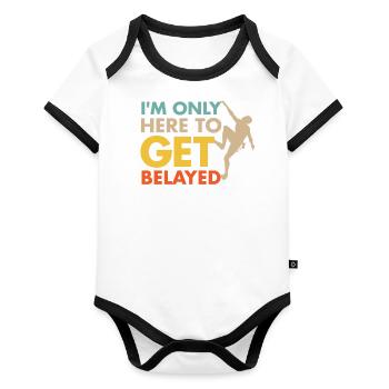 Weinlese-Klettern - erhalten Sie gesichert - Baby Bio-Kurzarm-Kontrastbody - Weiß/Schwarz  - Vorne