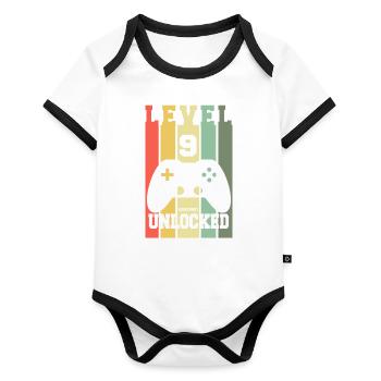 Level 9 Achievement Unlocked 9th Bday Gamer Design - Organic Baby Contrasting Bodysuit - white/black  - Front