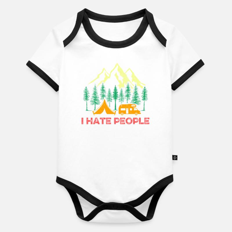 Je déteste le camping - Body Bébé bio contrasté manches courtes - blanc/noir 