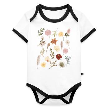 Vintage Boho Botanic Wildflower Fleur Nature Amour - Body Bébé bio contrasté manches courtes - blanc/noir  - Devant