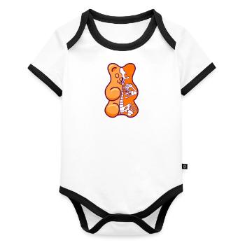 Orange Gummibärchen Anatomie - Baby Bio-Kurzarm-Kontrastbody - Weiß/Schwarz  - Vorne
