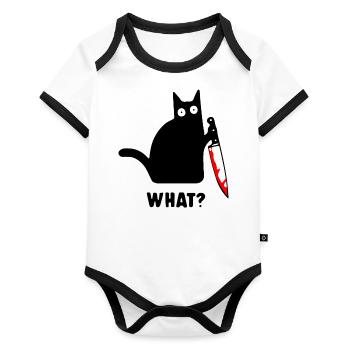 Quel chat effrayant avec un couteau à la main - Body Bébé bio contrasté manches courtes - blanc/noir  - Devant