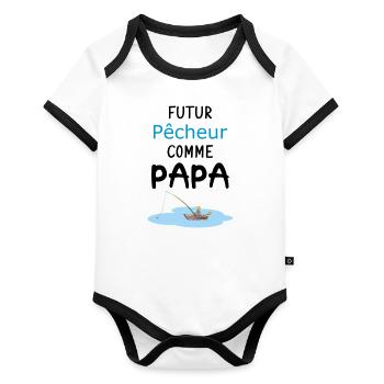 Futur Pêcheur comme Papa - Body Bébé bio contrasté manches courtes - blanc/noir  - Devant