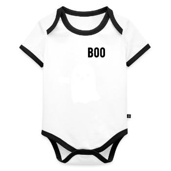 boo ghost thumbs down - Organic Baby Contrasting Bodysuit - white/black  - Front