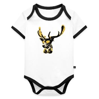 Deer DJ Bling Cool Funny Music Animal With - Organic Baby Contrasting Bodysuit - white/black  - Front