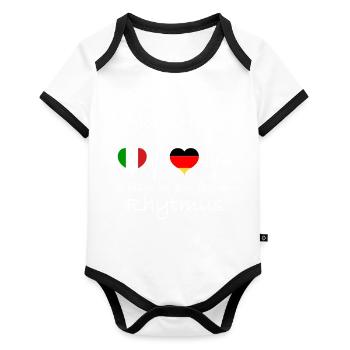 Italien Deutschland Flagge Herzschlag - Baby Bio-Kurzarm-Kontrastbody - Weiß/Schwarz  - Vorne