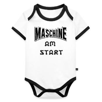 Bodybuilding strength training machine fitness t-shirt - Organic Baby Contrasting Bodysuit - white/black  - Front