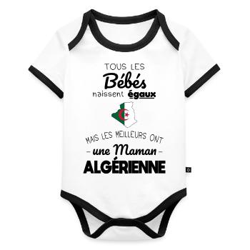 Bébés égaux meilleurs ont une maman Algérienne - Body Bébé bio contrasté manches courtes - blanc/noir  - Devant