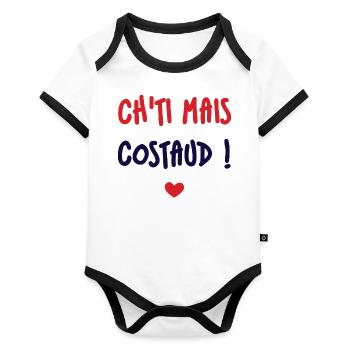 body bébé ch'ti mais costaud - Body Bébé bio contrasté manches courtes - blanc/noir  - Devant