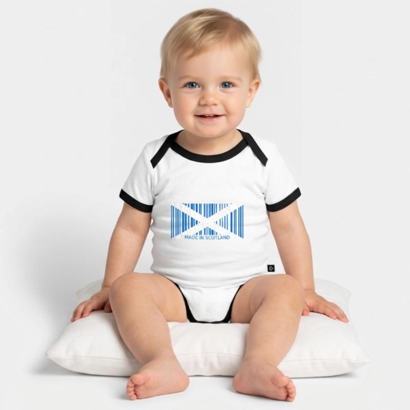 Ecosse Code à barres made in Drapeau Blason Body Bébé bio contrasté manches courtes