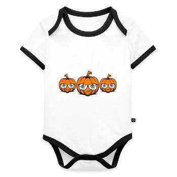 Halloween Pumpkin Face - Organic Baby Contrasting Bodysuit - white/black  - Front