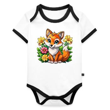 Flower-loving fox - Organic Baby Contrasting Bodysuit - white/black  - Front