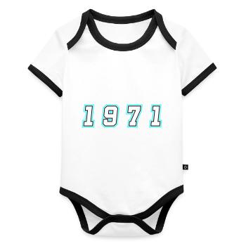 1971 Year Number - Organic Baby Contrasting Bodysuit - white/black  - Front