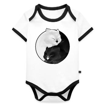 Yin Yang kitten (sleeping) - Organic Baby Contrasting Bodysuit - white/black  - Front
