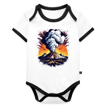Volcanic eruption, eruption with ash cloud and lava - Organic Baby Contrasting Bodysuit - white/black  - Front