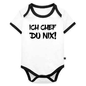 Ich Chef Du Nix! - Baby Bio-Kurzarm-Kontrastbody - Weiß/Schwarz  - Vorne