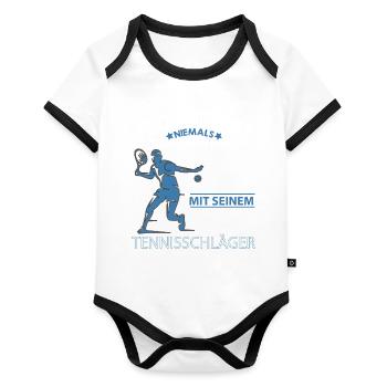 Tennisschläger Shirt • Tennisspieler • Geschenk - Baby Bio-Kurzarm-Kontrastbody - Weiß/Schwarz  - Vorne