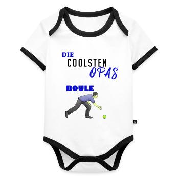 Boule Geschenk • Die Coolsten Opas spielen Boule - Baby Bio-Kurzarm-Kontrastbody - Weiß/Schwarz  - Vorne