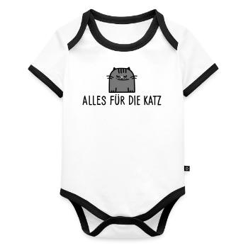 Für die Katze - Baby Bio-Kurzarm-Kontrastbody - Weiß/Schwarz  - Vorne