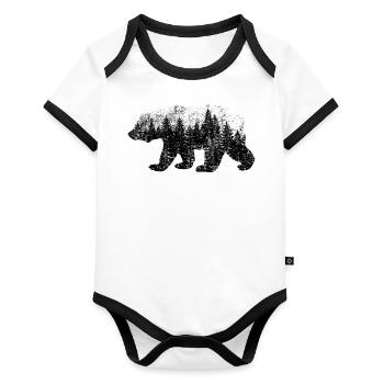 Bear (Wood, used) - Organic Baby Contrasting Bodysuit - white/black  - Front